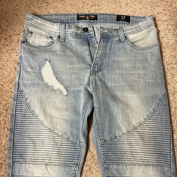 Ring of fire slim distressed biker jeans- slim stretch fit - Picture 2 of 4